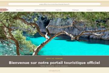 page d'accueil fictive office tourisme avec photo calanques Marseille