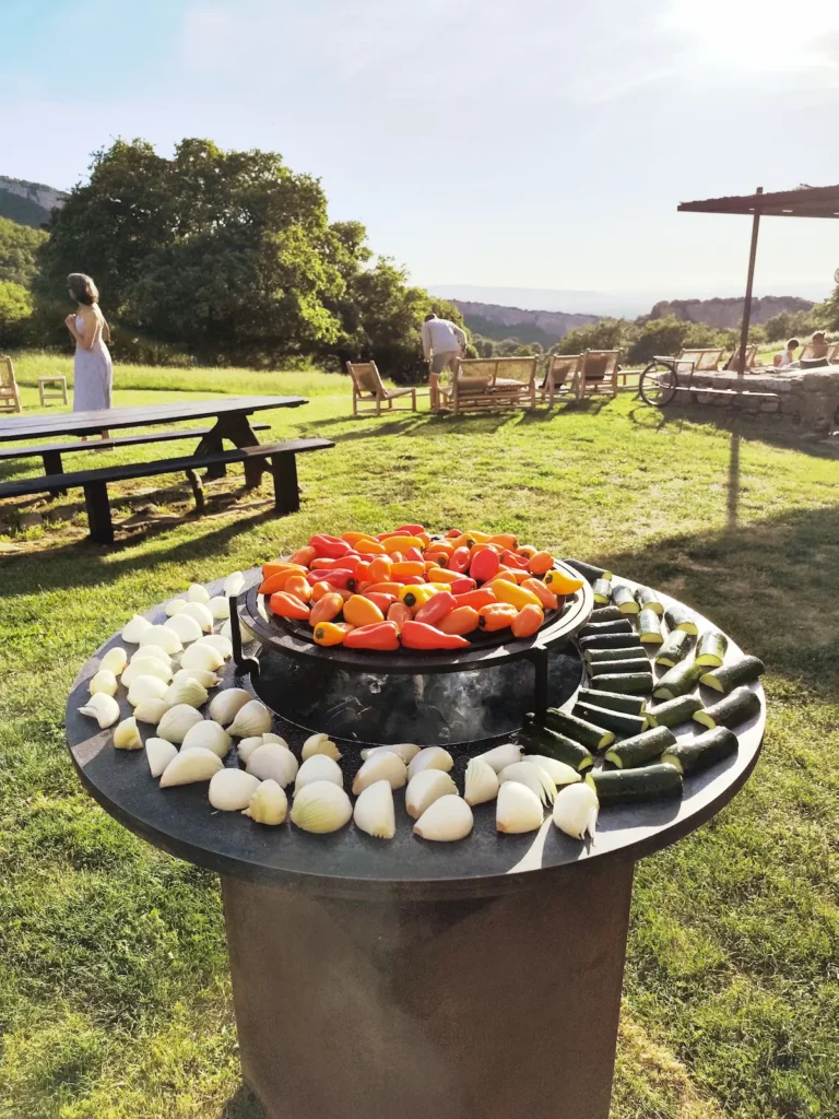 brasero castellas poivrons oignons courgettes sur braséro